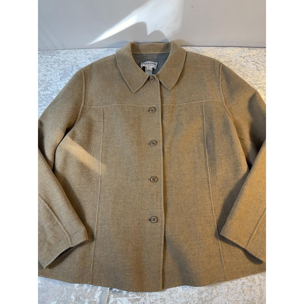 Vintage Pendleton Womens 2X Merino Wool Jacket Camel Tan Button Front
